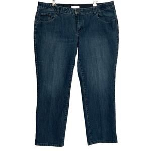 CJ Banks Jeans Womans 18WP Blue Denim Wide Waist Band Zip Stretch Preppy Tapered